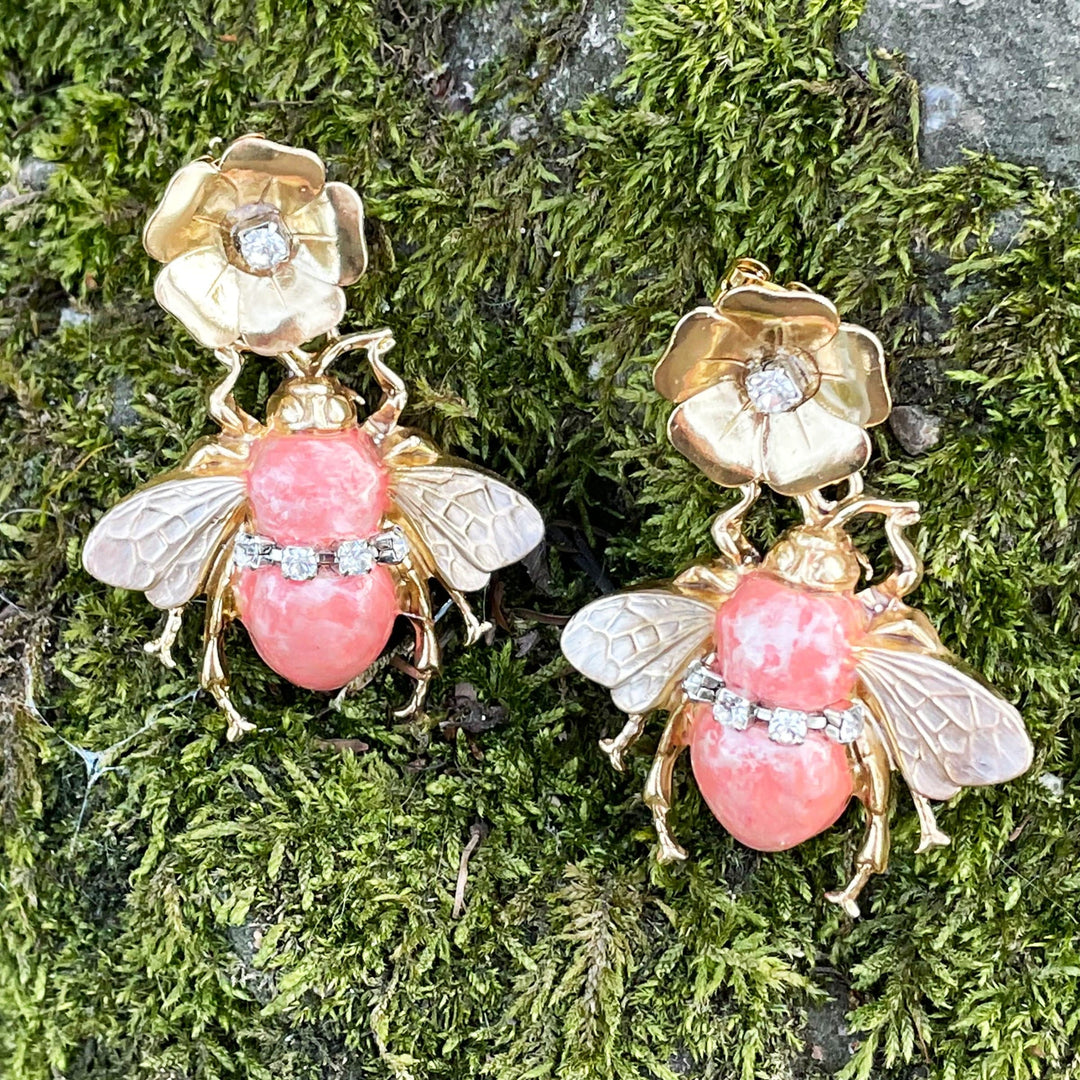 Gold Plated Brass Dangle Earrings BEES by Ornella Bijoux 02
