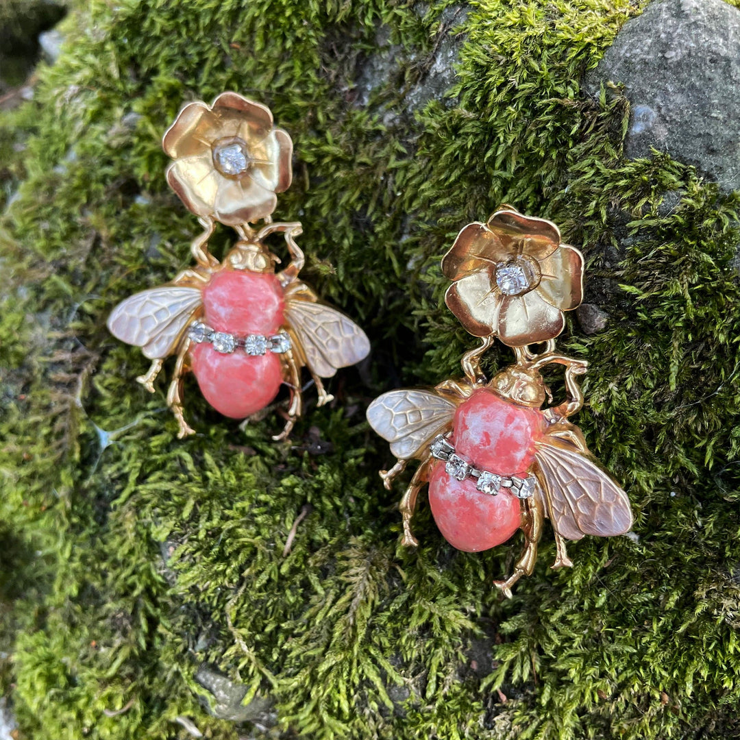 Gold Plated Brass Dangle Earrings BEES by Ornella Bijoux 04