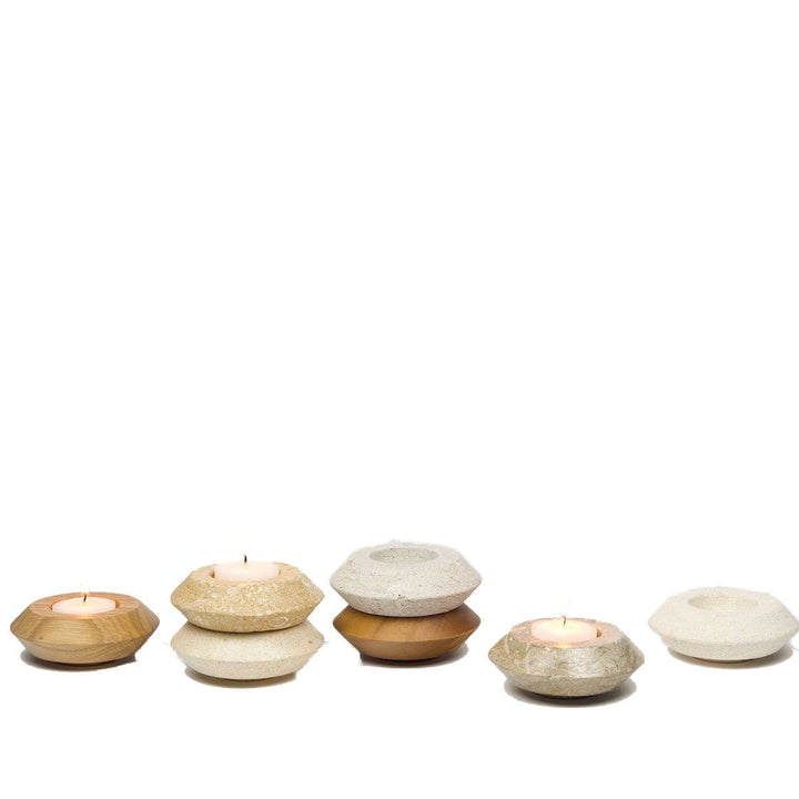 Marble, Stone and Wood Tea Candle Holder STRATO Set of Seven 01