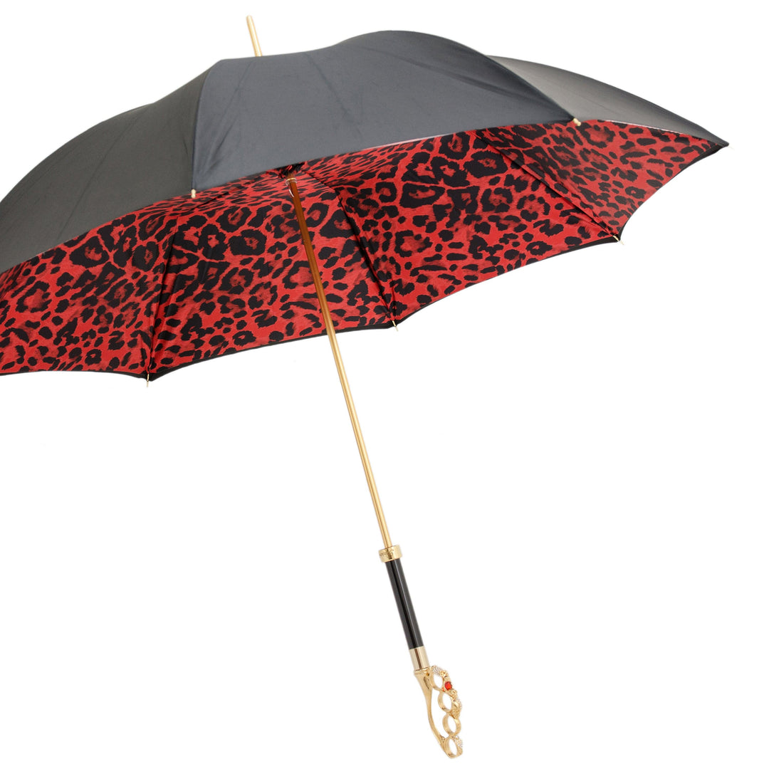 Umbrella KNUCKLEDUSTER Red Animal Print with Brass Handle 04