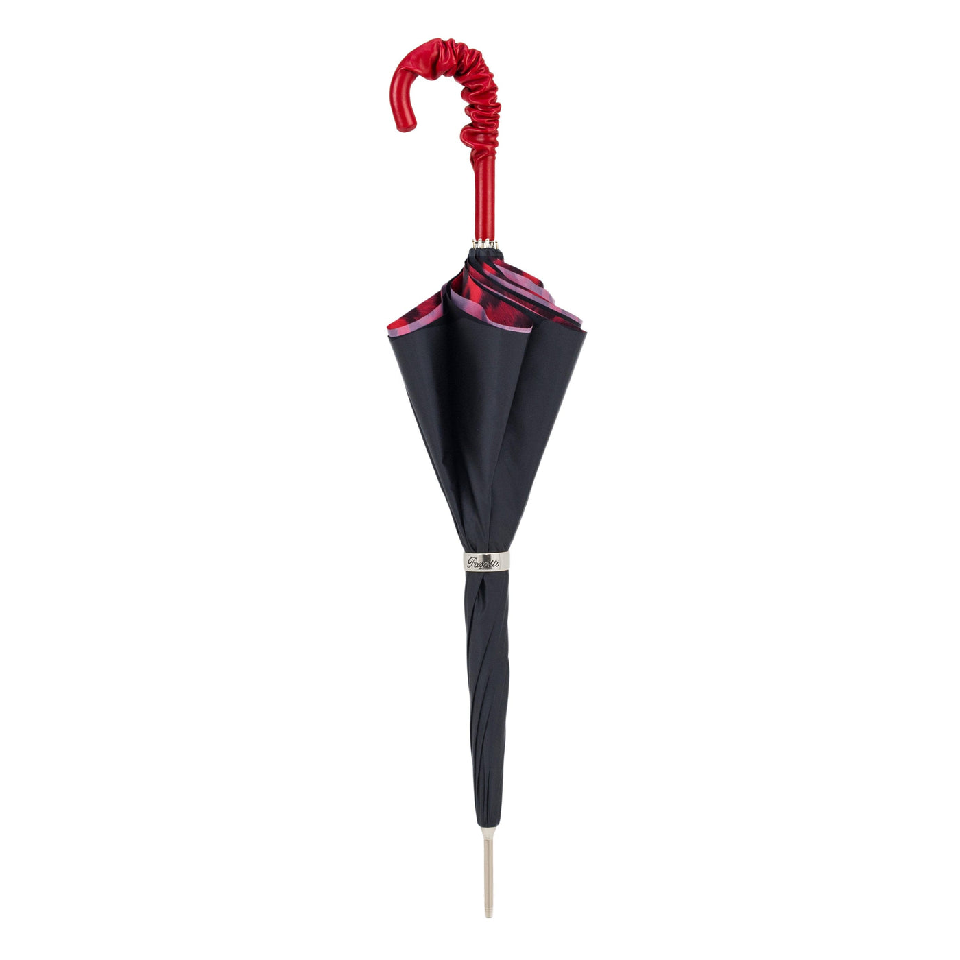 Umbrella LEOPARD Red with Leather Handle 02