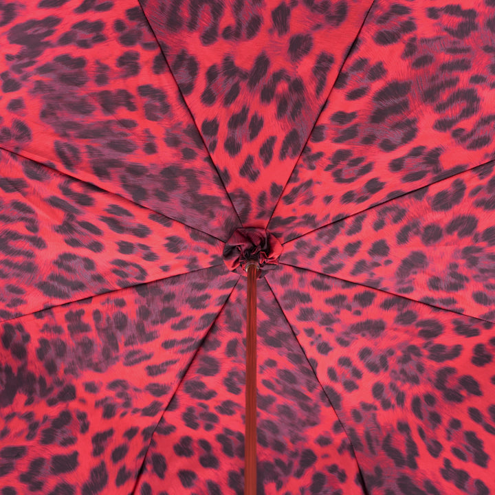 Umbrella LEOPARD Red with Leather Handle 05