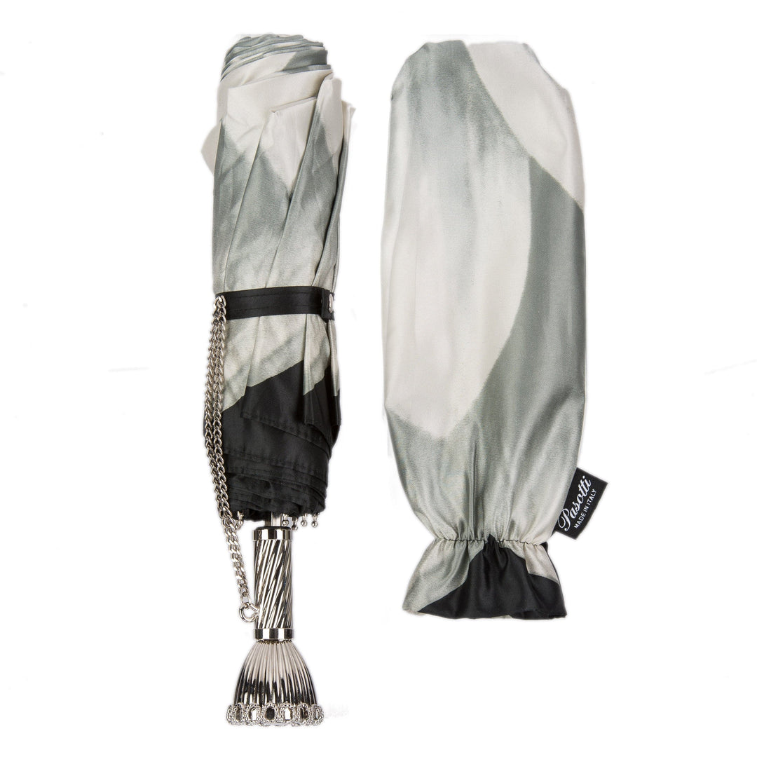 Folding Umbrella DAHLIA Silver with Jewelled Brass Handle 03