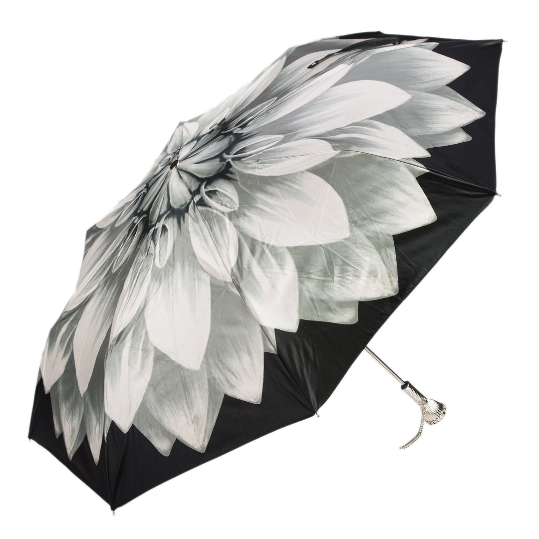 Folding Umbrella DAHLIA Silver with Jewelled Brass Handle 06