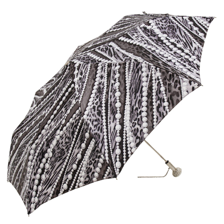 Folding Umbrella PEARLS PRINT with Jewelled Brass Handle 06
