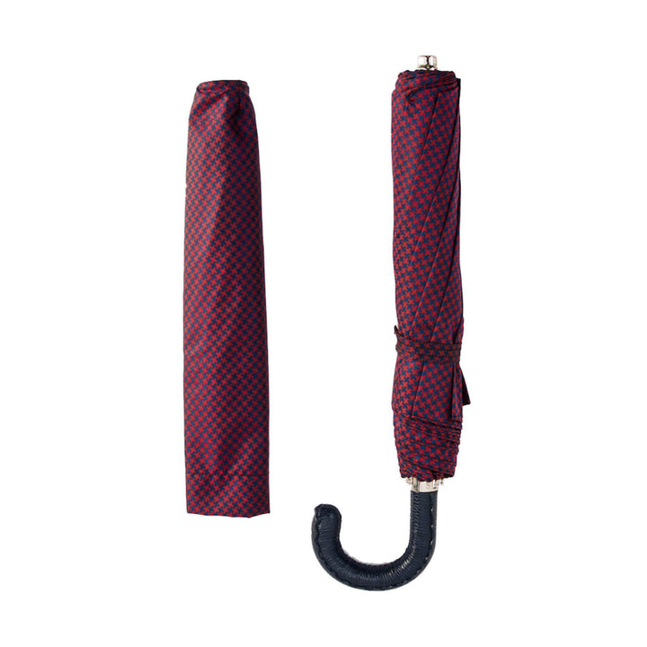 Folding Umbrella PIED DE POULE with Leather Handle 03