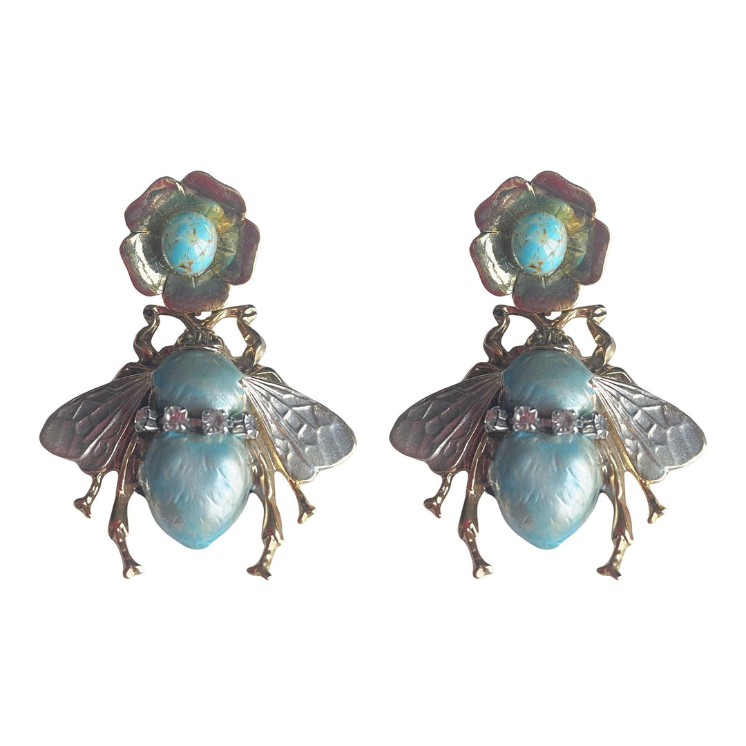Gold Plated Brass Dangle Earrings BEES by Ornella Bijoux 03
