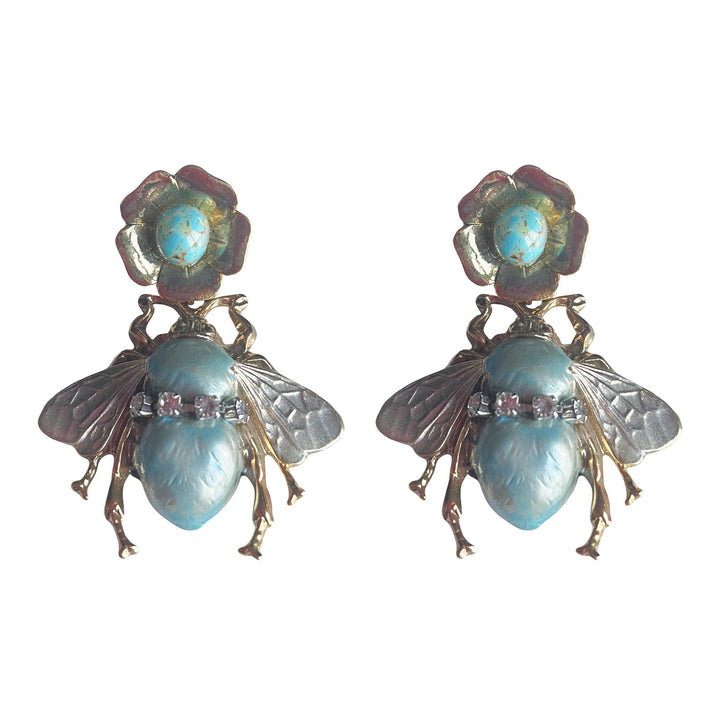 Gold Plated Brass Dangle Earrings BEES by Ornella Bijoux 03