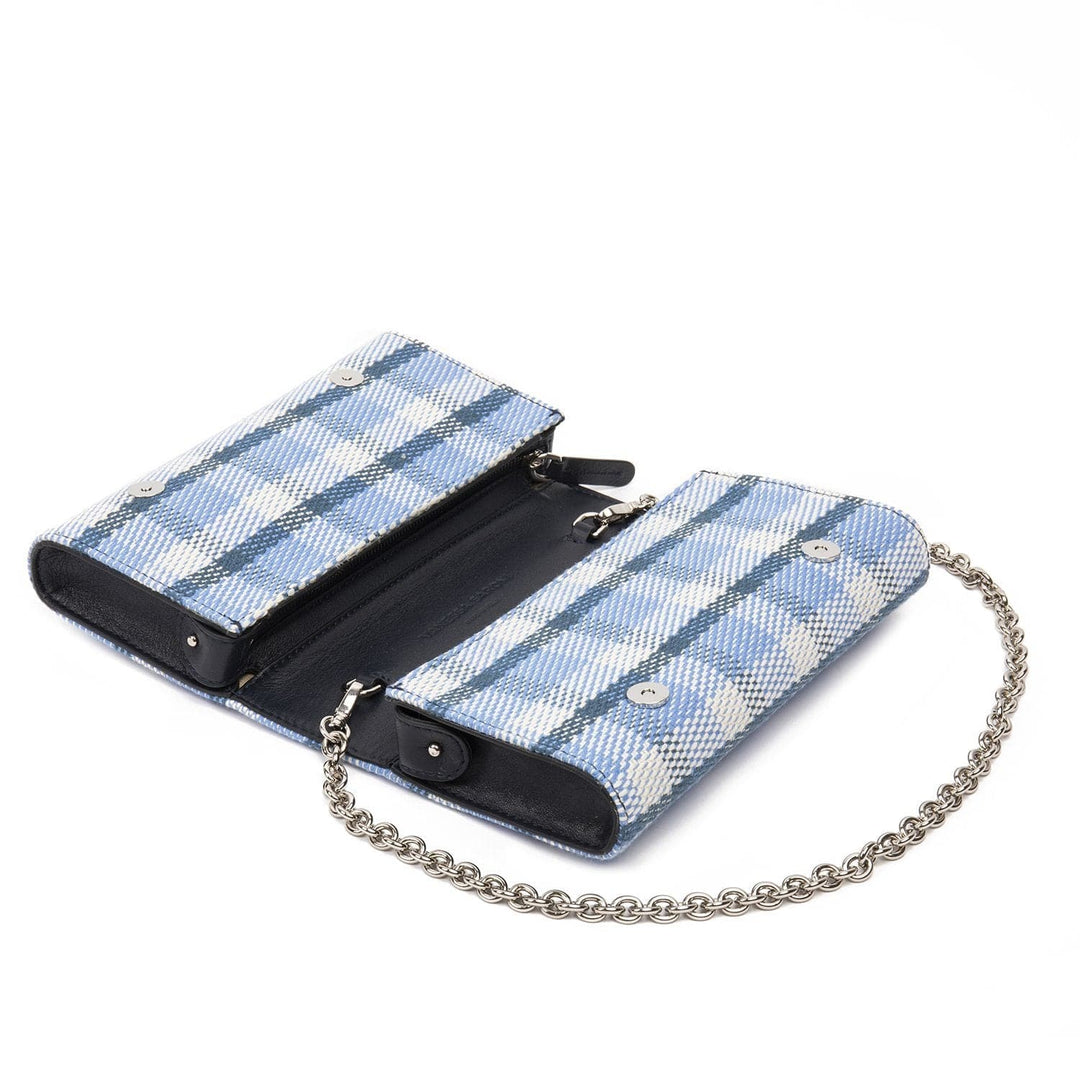 Belt and Clutch Bag KAROL Blue Denim Tartan by Vanessa Saroni 06