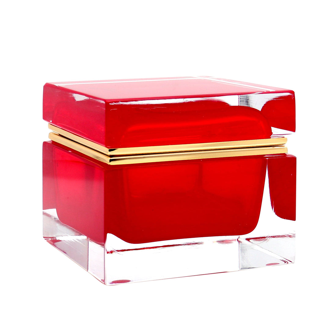 Murano Glass Ornamental Container SQUARE Red 06