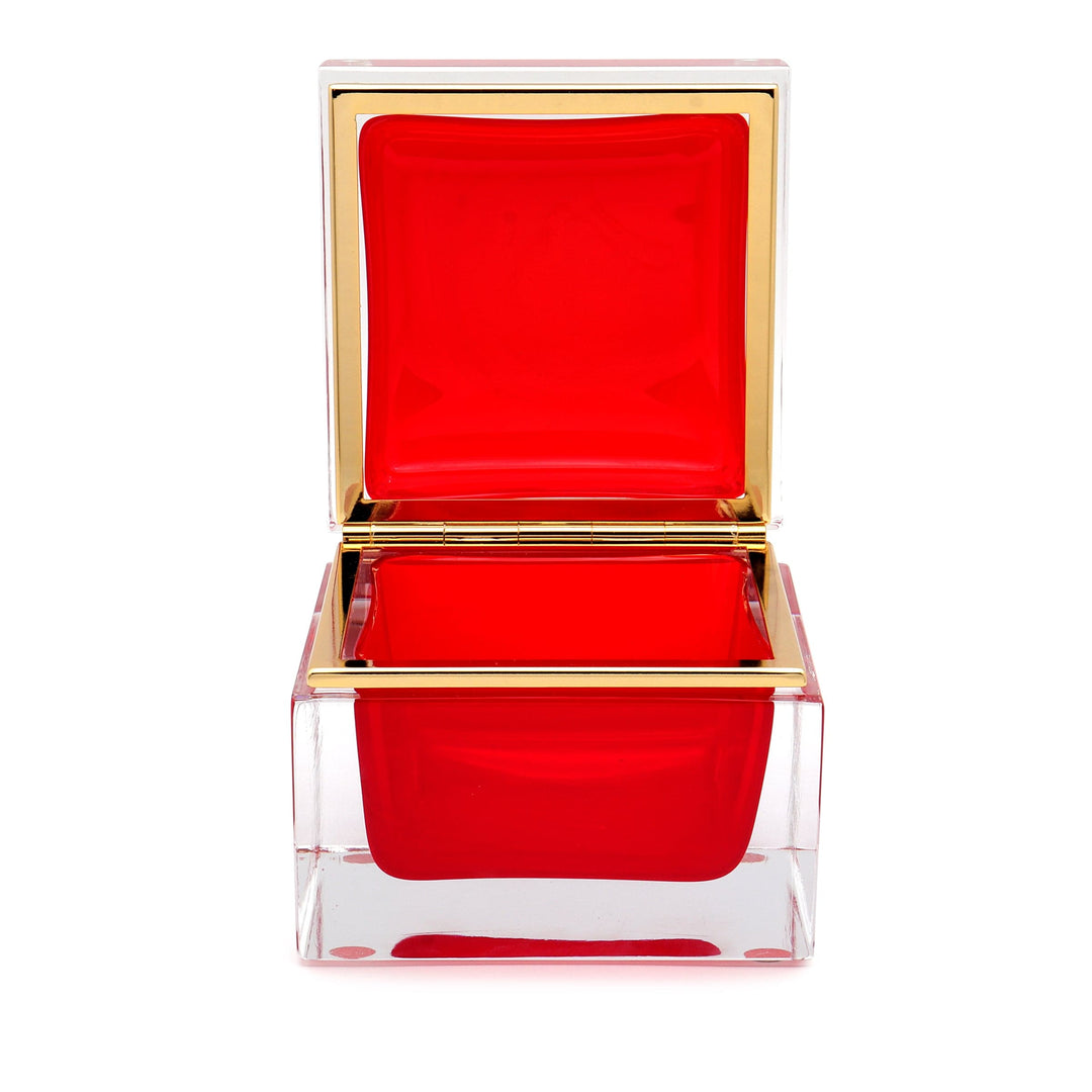 Murano Glass Ornamental Container SQUARE Red 04