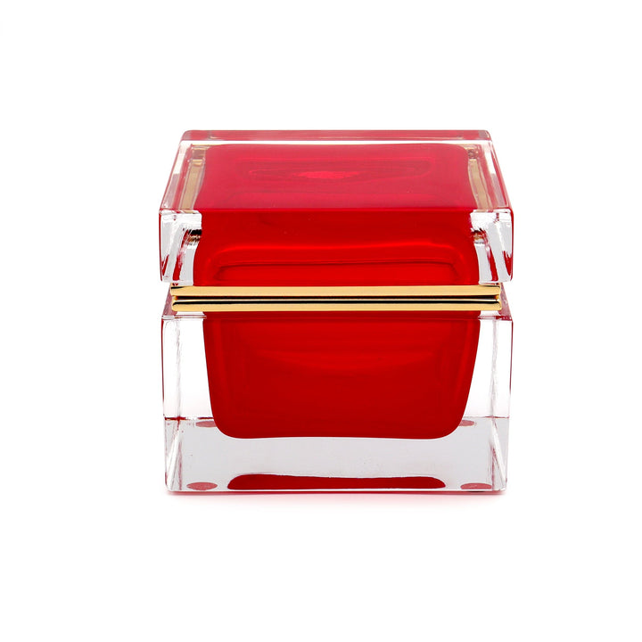 Murano Glass Ornamental Container SQUARE Red 05