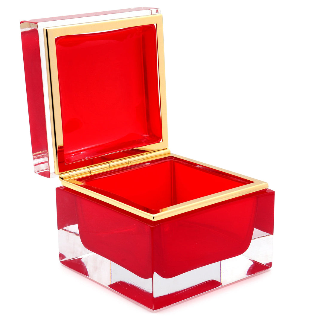 Murano Glass Ornamental Container SQUARE Red 03