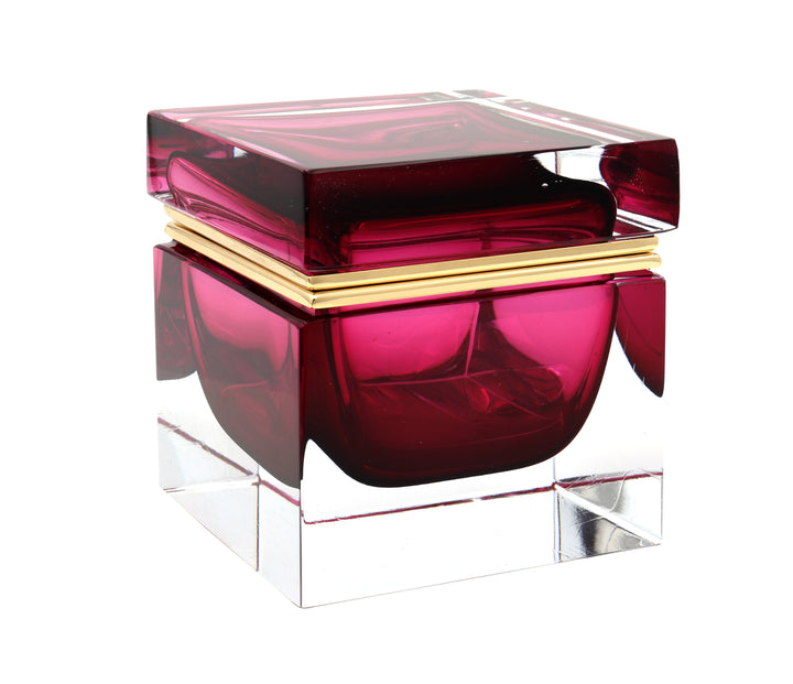 Murano Glass Ornamental Container SQUARE Ruby Red 06