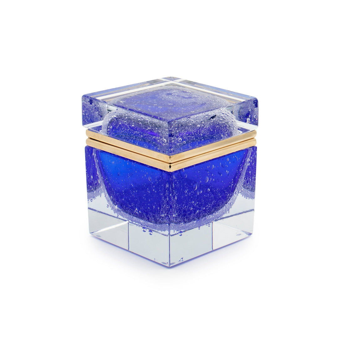 Murano Bubble Glass Ornamental Container SQUARE Cobalt Blue 01