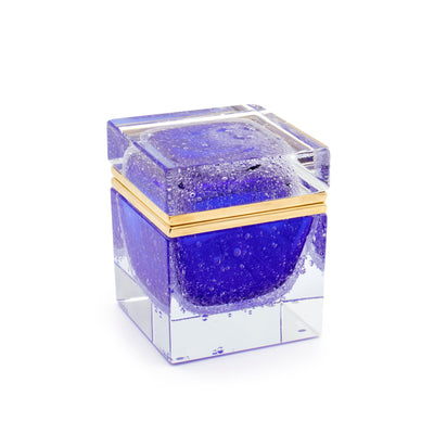 Murano Bubble Glass Ornamental Container SQUARE Cobalt Blue 05