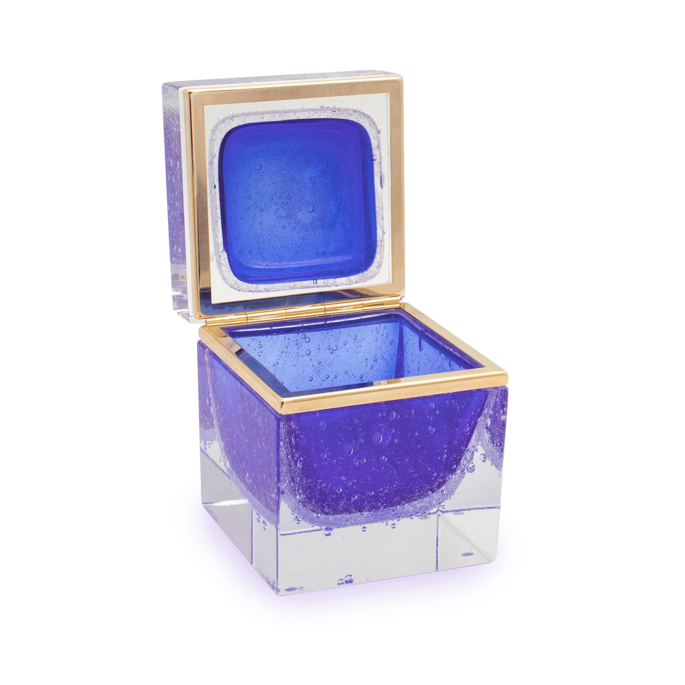 Murano Bubble Glass Ornamental Container SQUARE Cobalt Blue 04