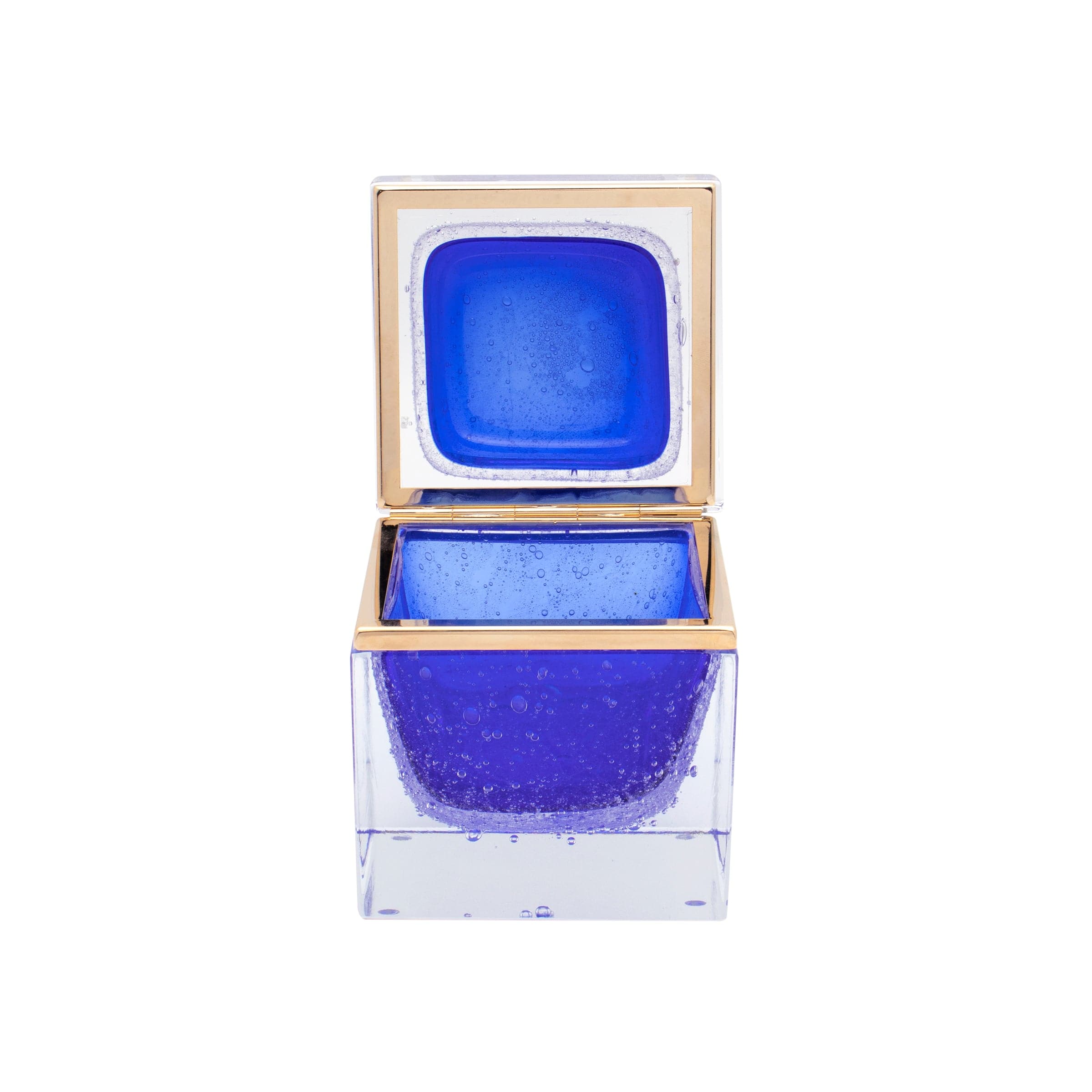 Murano Bubble Glass Ornamental Container SQUARE Cobalt Blue by