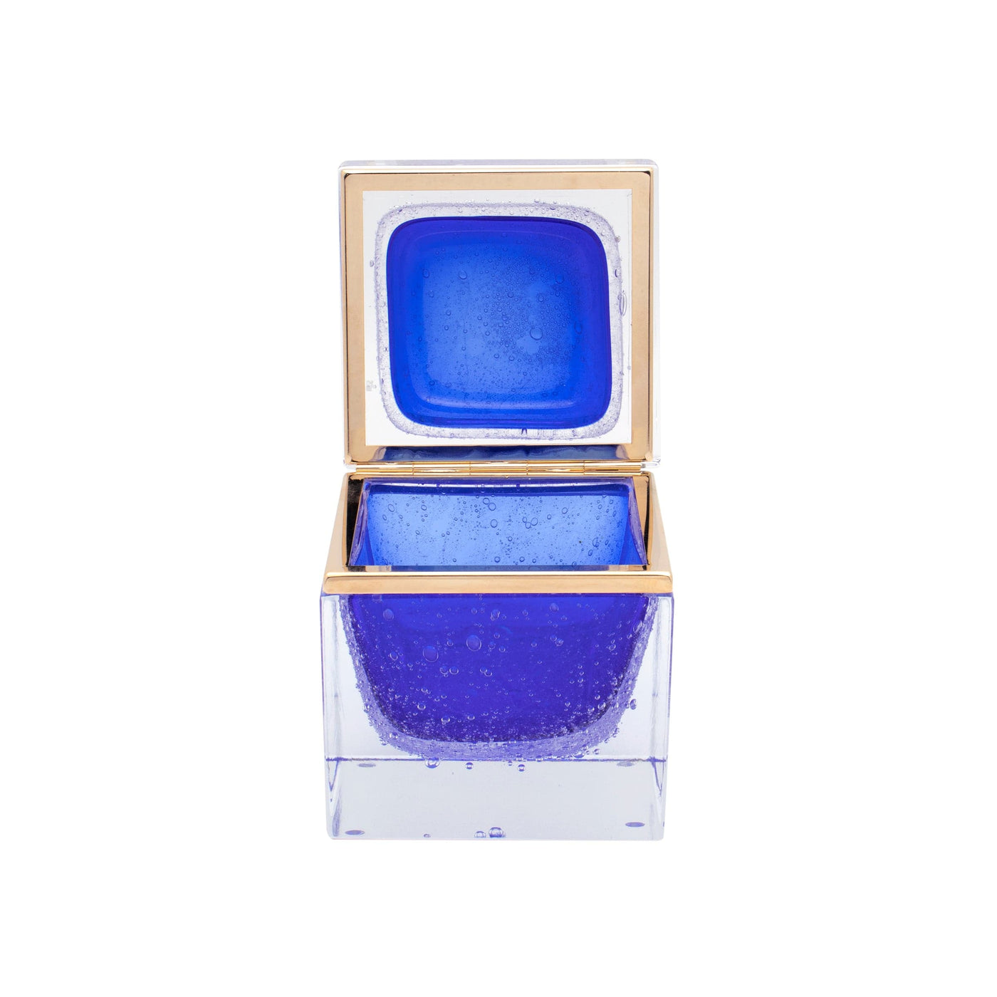 Murano Bubble Glass Ornamental Container SQUARE Cobalt Blue 03
