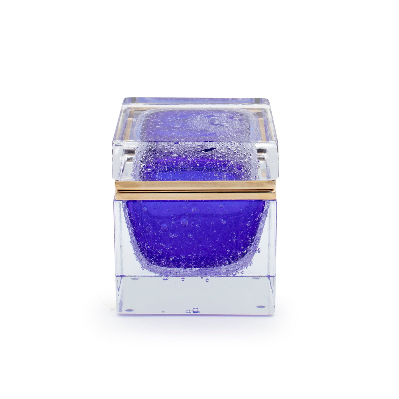 Murano Bubble Glass Ornamental Container SQUARE Cobalt Blue 06