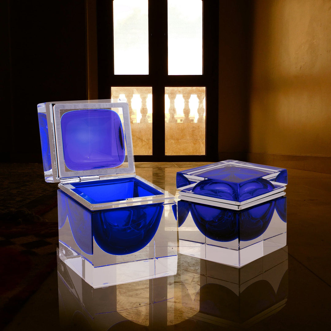 Murano Glass Ornamental Container SQUARE Cobalt Blue 03