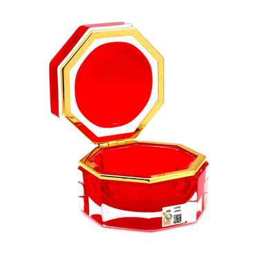Murano Glass Ornamental Container OCTAGONAL Red 04