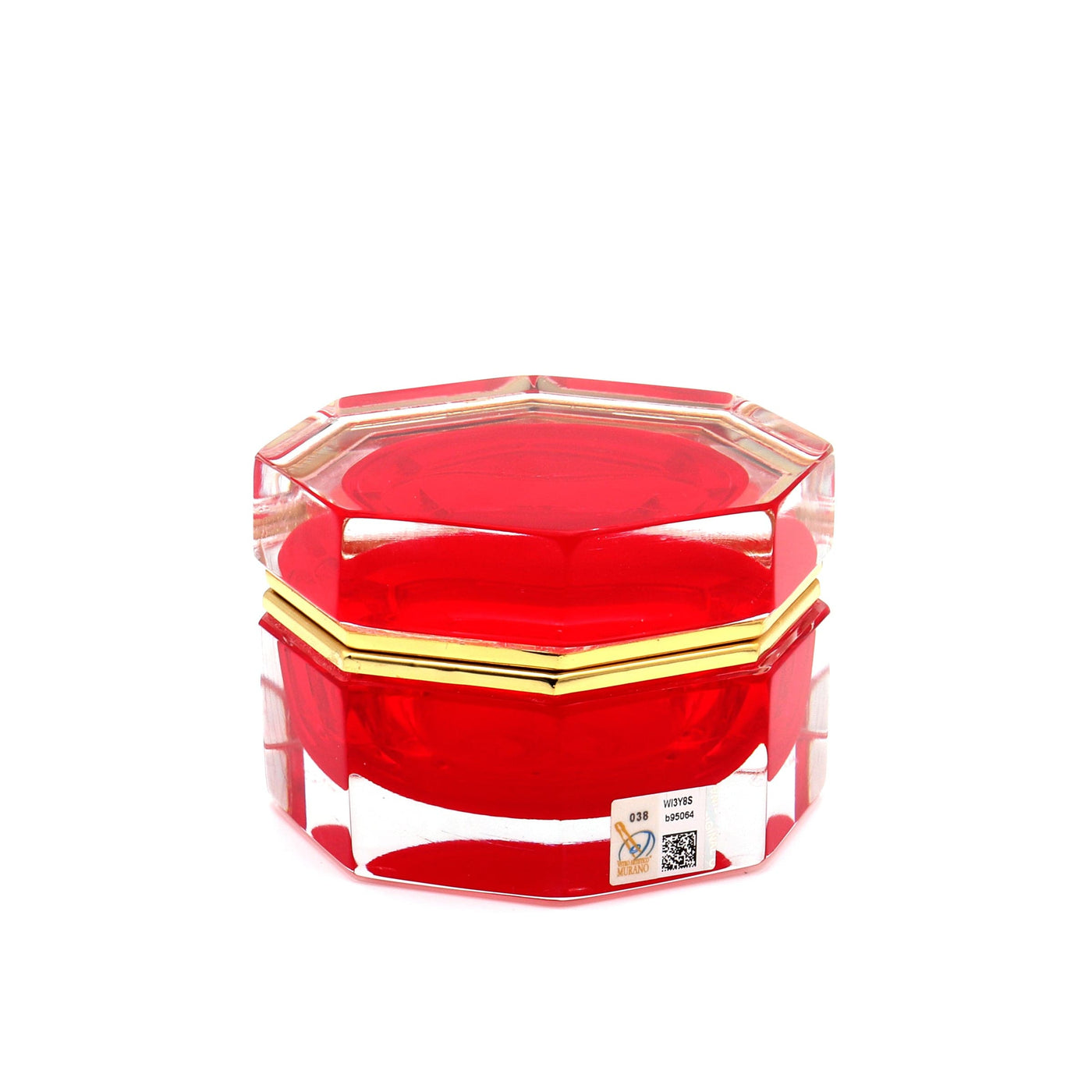 Murano Glass Ornamental Container OCTAGONAL Red 05