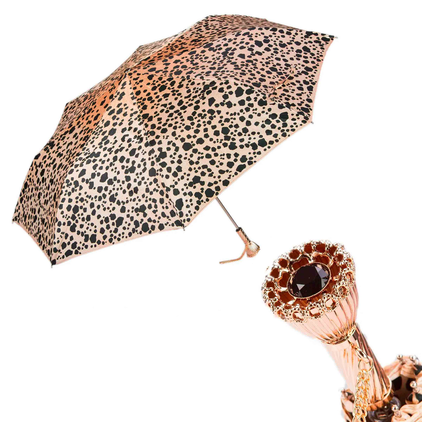 Folding Umbrella LEOPARD with Jewelled Brass Handle 01