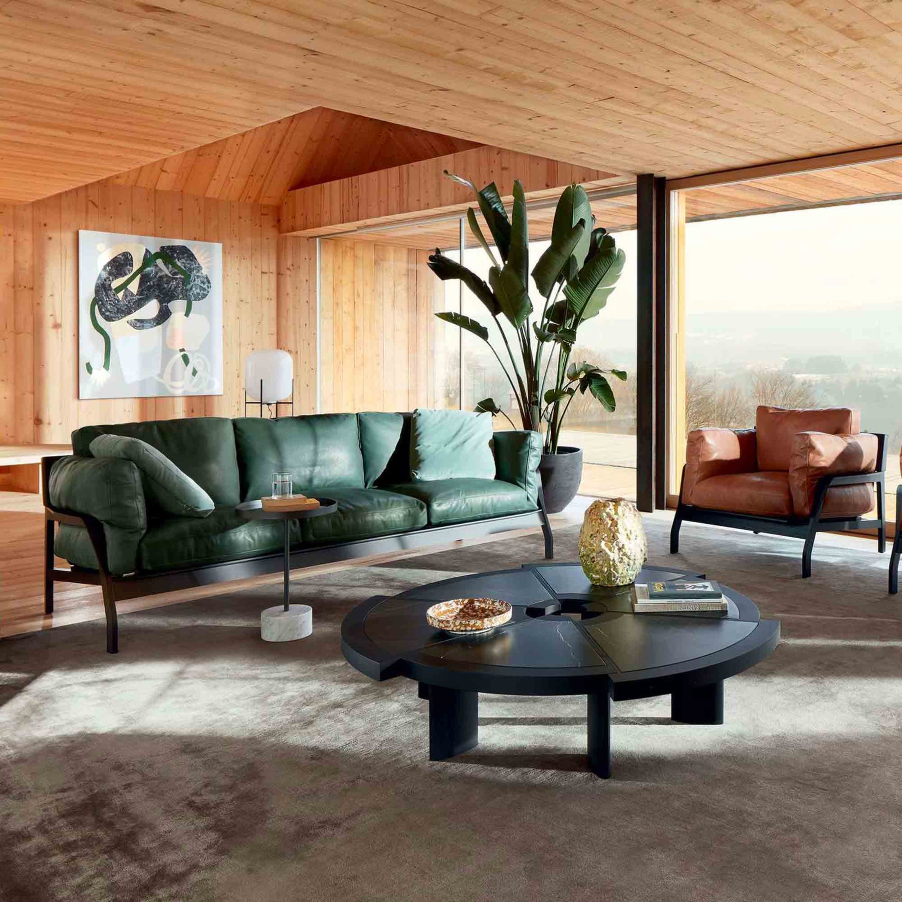 Cassina Rio Oak Wood and Marquinia Marble Coffee Table RIO by Charlotte Perriand ...