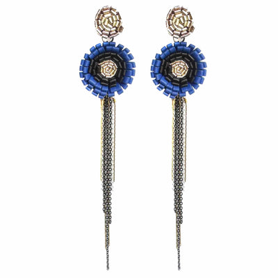 Leather Earrings ANEMONE CHAINS LUX Blue 01