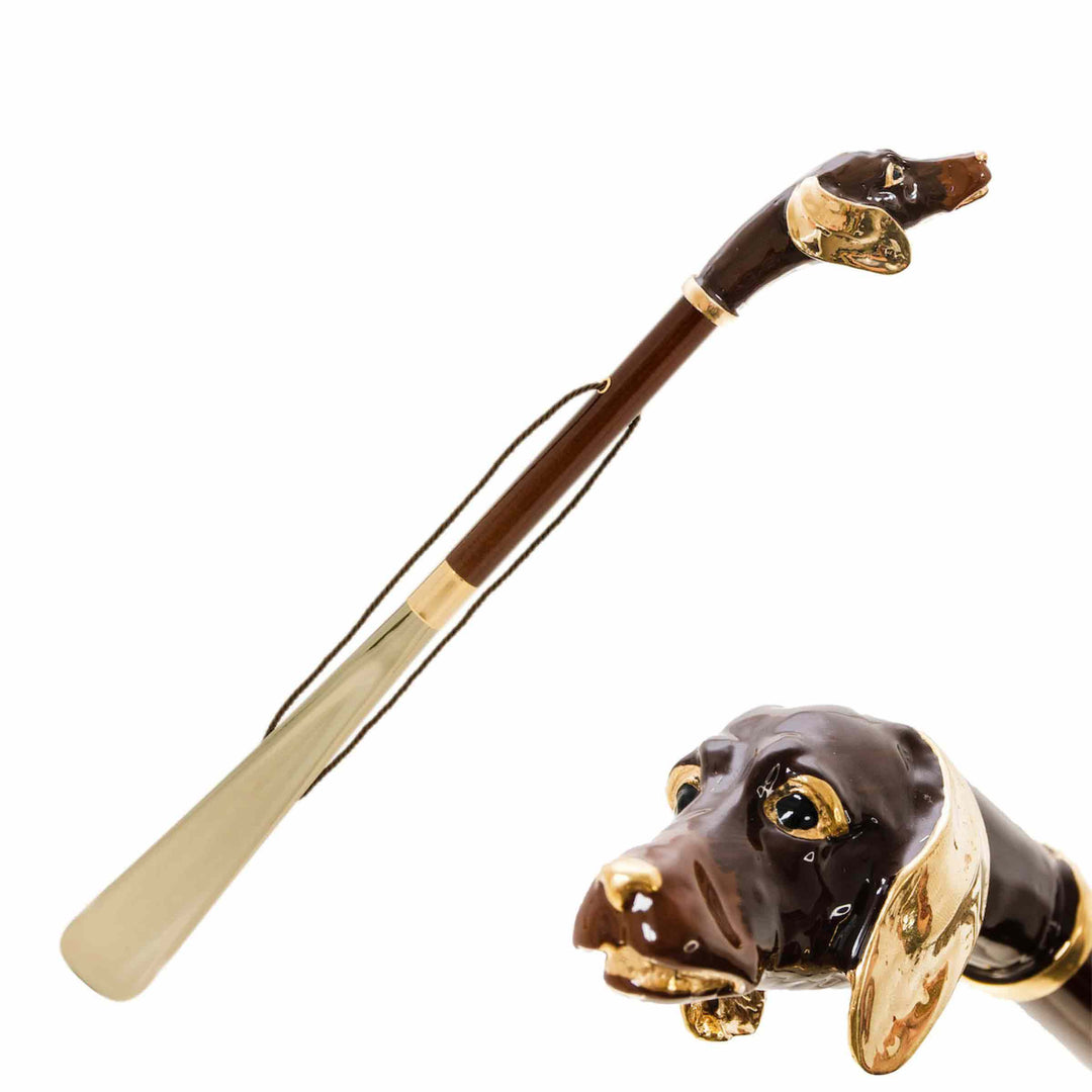 Shoehorn DACHSHUND with Enameled Brass Handle 01