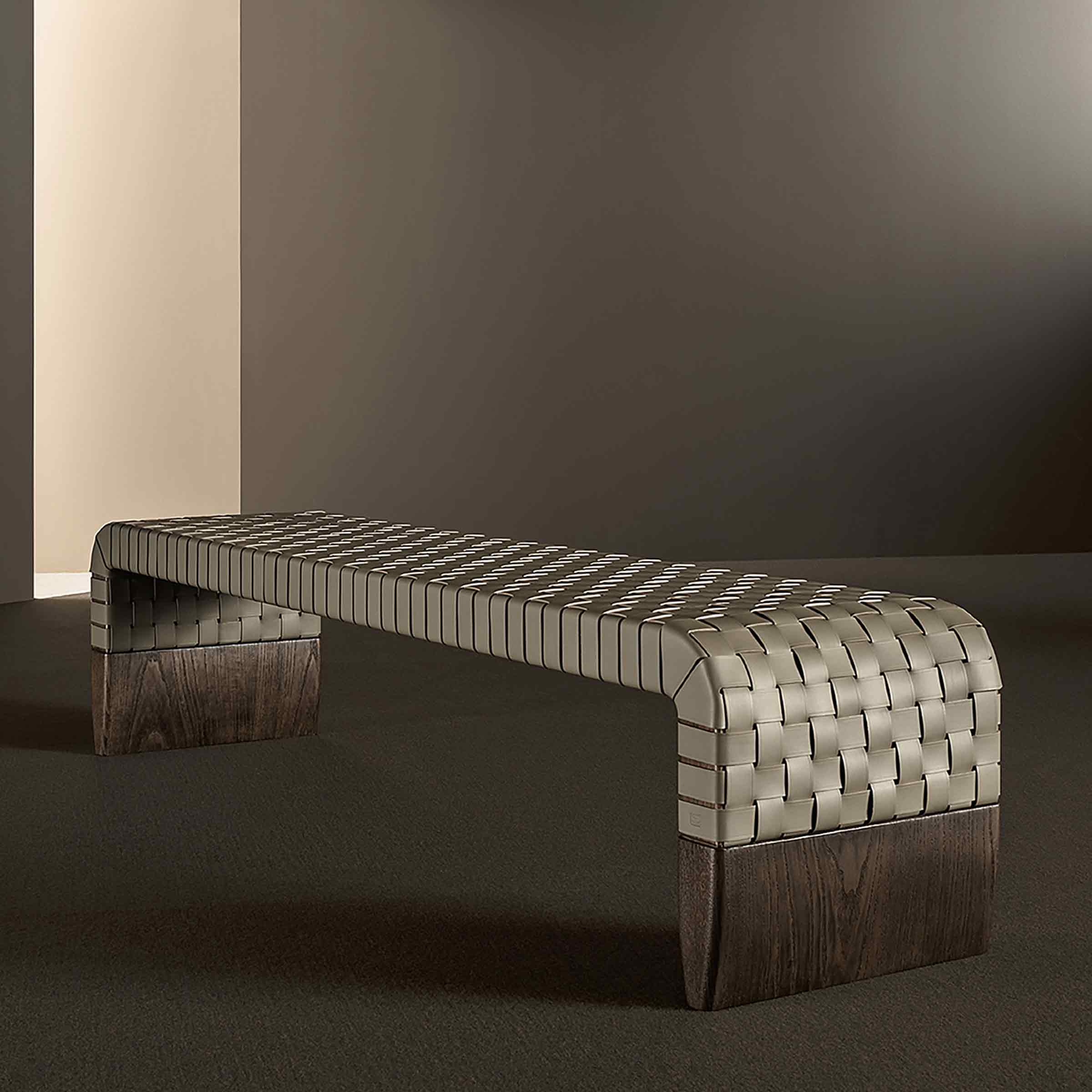 Wood and Leather Bench BRERA by Guglielmo Ulrich for Poltrona Frau