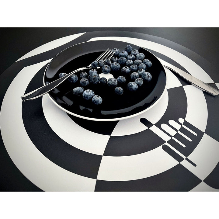 Vinyl Placemats CONCENTRICA Black and White Hand 03