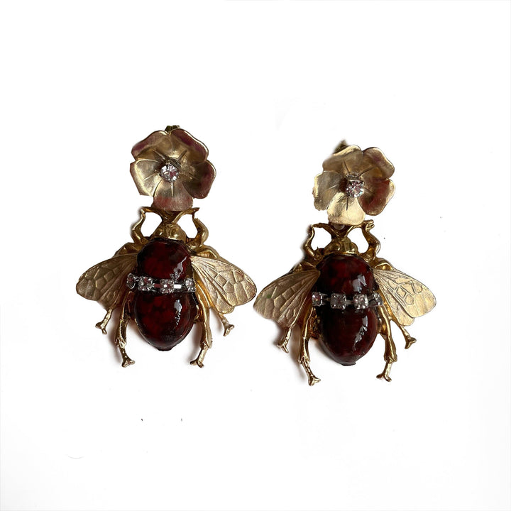 Gold Plated Brass Dangle Earrings BEES by Ornella Bijoux 06