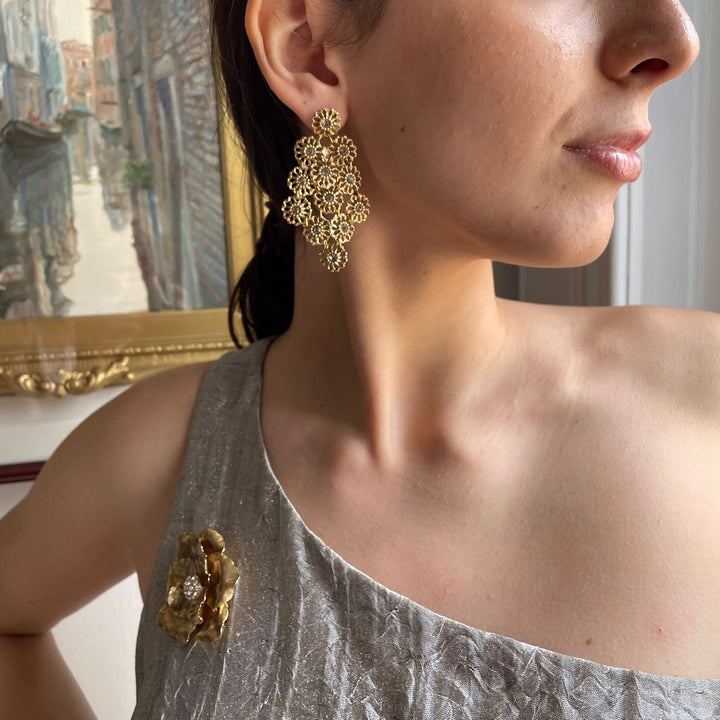 Gold Plated Brass Chandelier Earrings VICTORIA by Ornella Bijoux 02