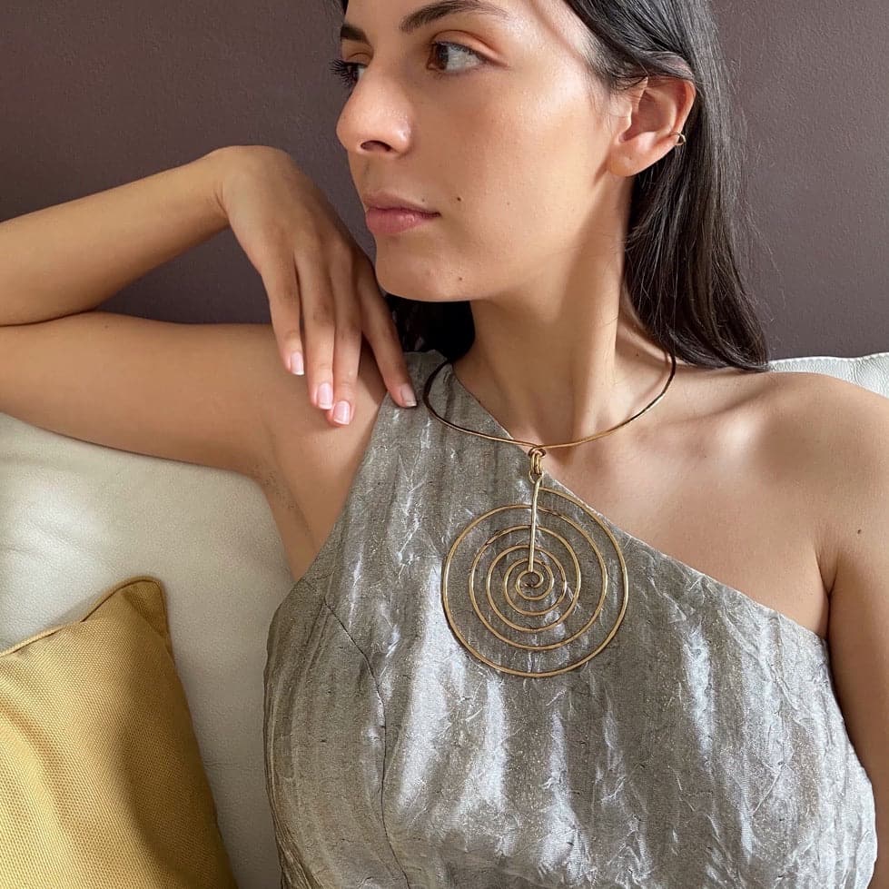 Gold Plated Brass Necklace LABYRINTH by Ornella Bijoux 02