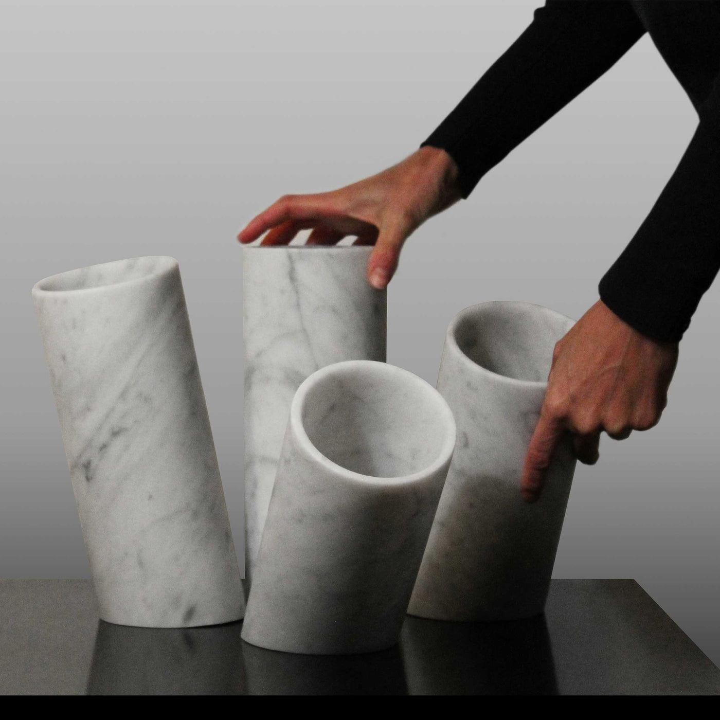 Set of Four Carrara Marble Vases IN EQUILIBRIO by Moreno Ratti - Limited Edition 03