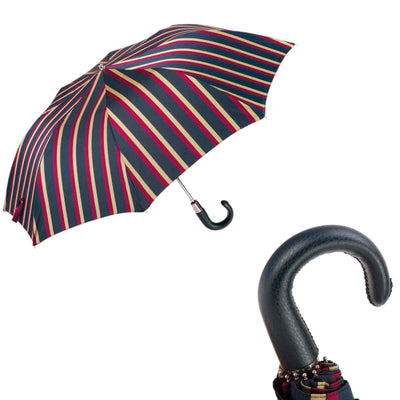 Folding Umbrella STRIPED with Leather Handle 01