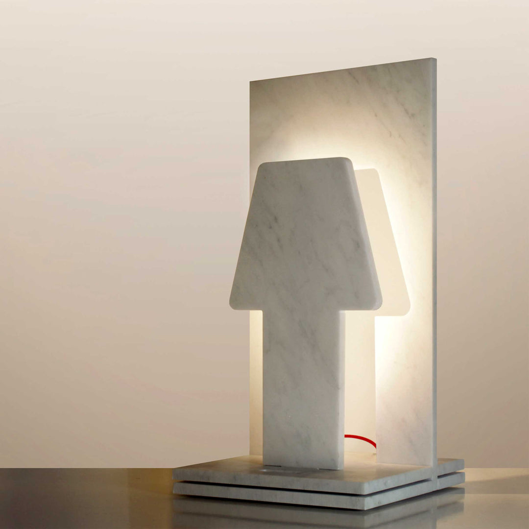 Carrara Marble Table Lamp PIÙ O MENO by Paolo Ulian for Cyrcus Design 01
