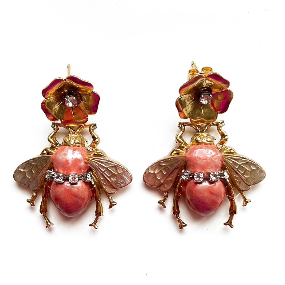 Gold Plated Brass Dangle Earrings BEES by Ornella Bijoux 01