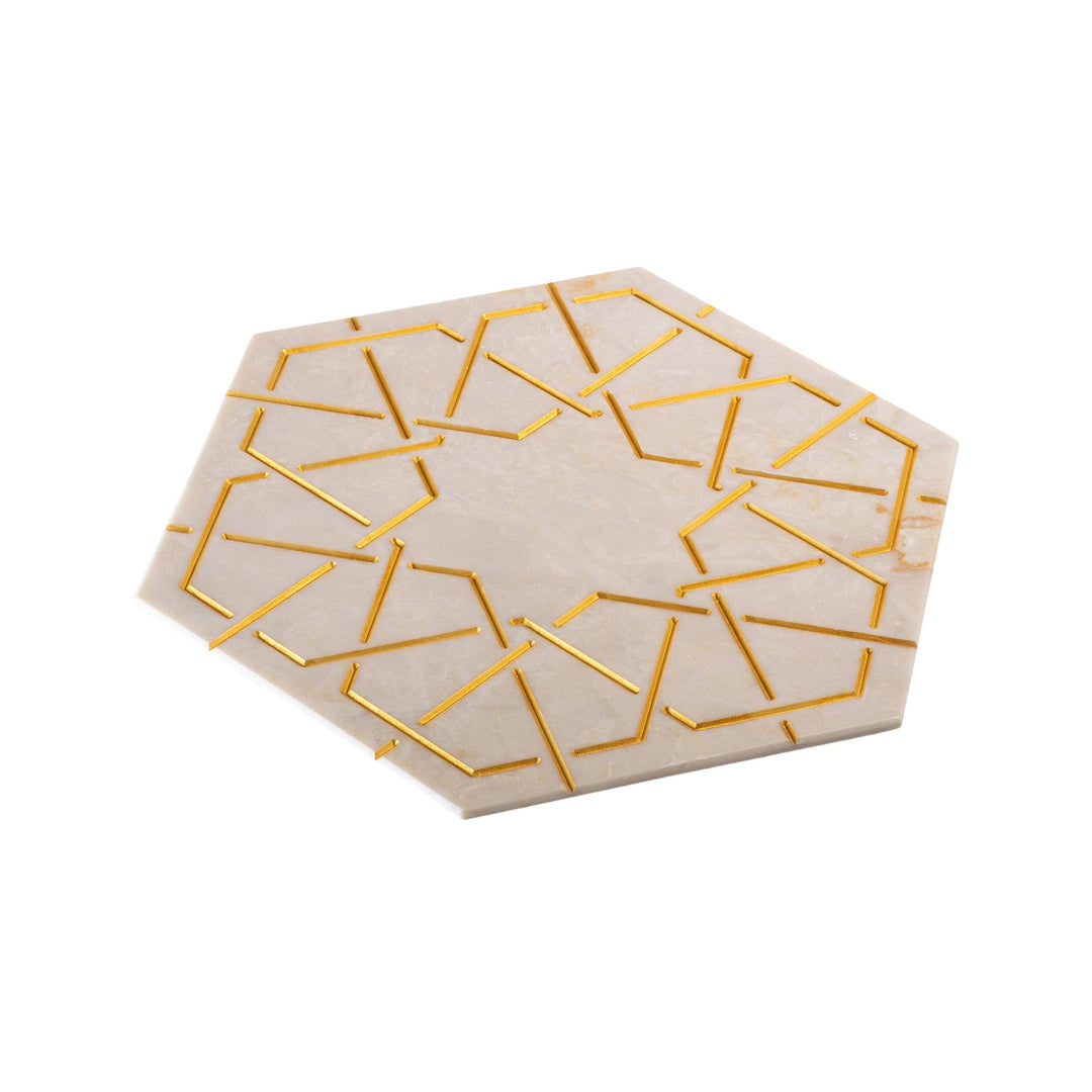 Marble and Gold Hexagonal Charger Plate PALATINA by Gabriele D'Angelo 01