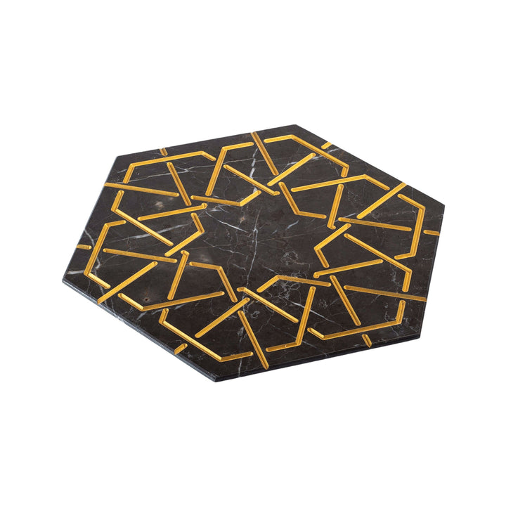 Marble and Gold Hexagonal Charger Plate PALATINA by Gabriele D'Angelo 04