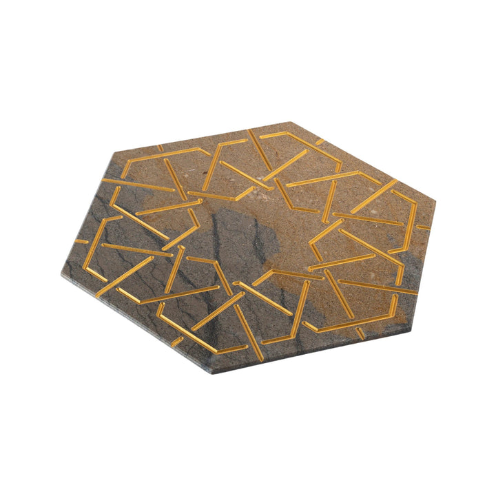 Marble and Gold Hexagonal Charger Plate PALATINA by Gabriele D'Angelo 07