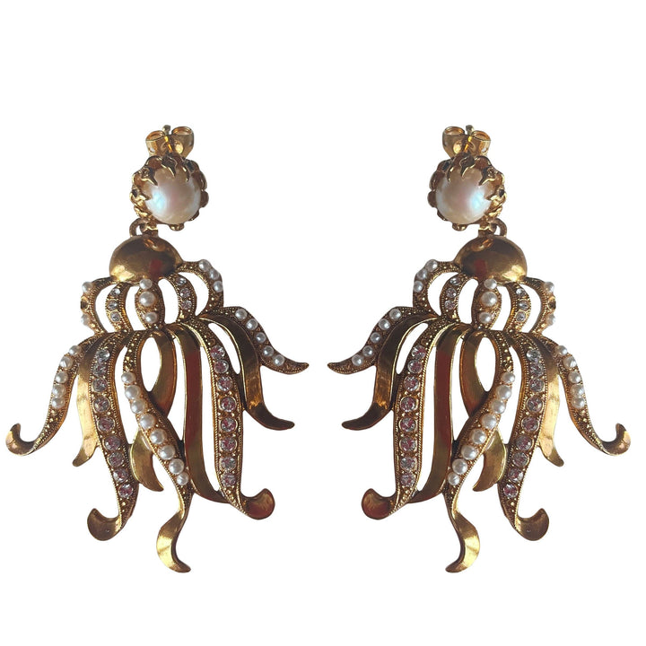 Gold Plated Brass Chandelier Earrings OCTOPUS by Ornella Bijoux 01