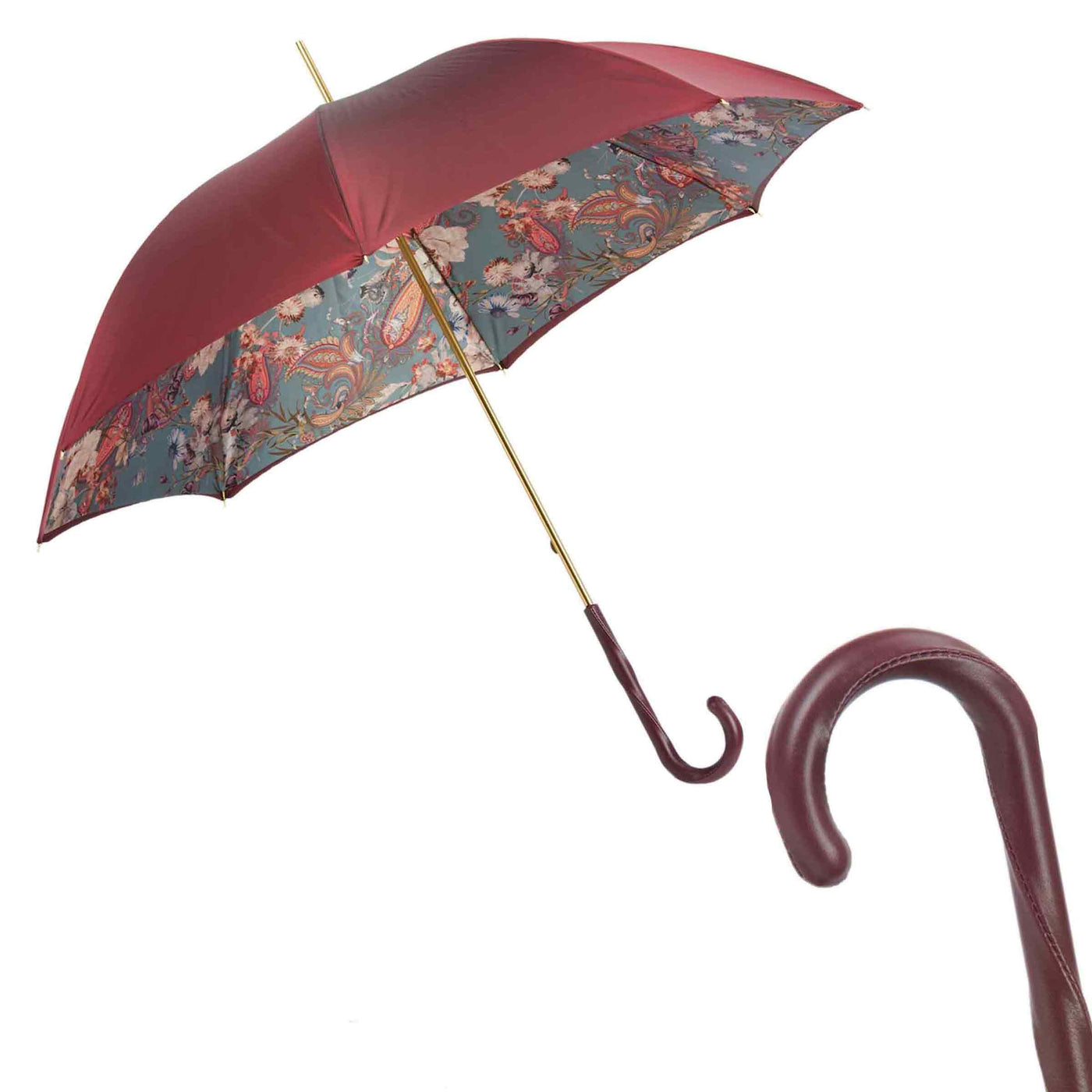 Umbrella CLASSIC BURGUNDY with Leather Handle 01