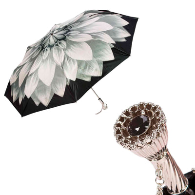 Folding Umbrella DAHLIA Silver with Jewelled Brass Handle 01