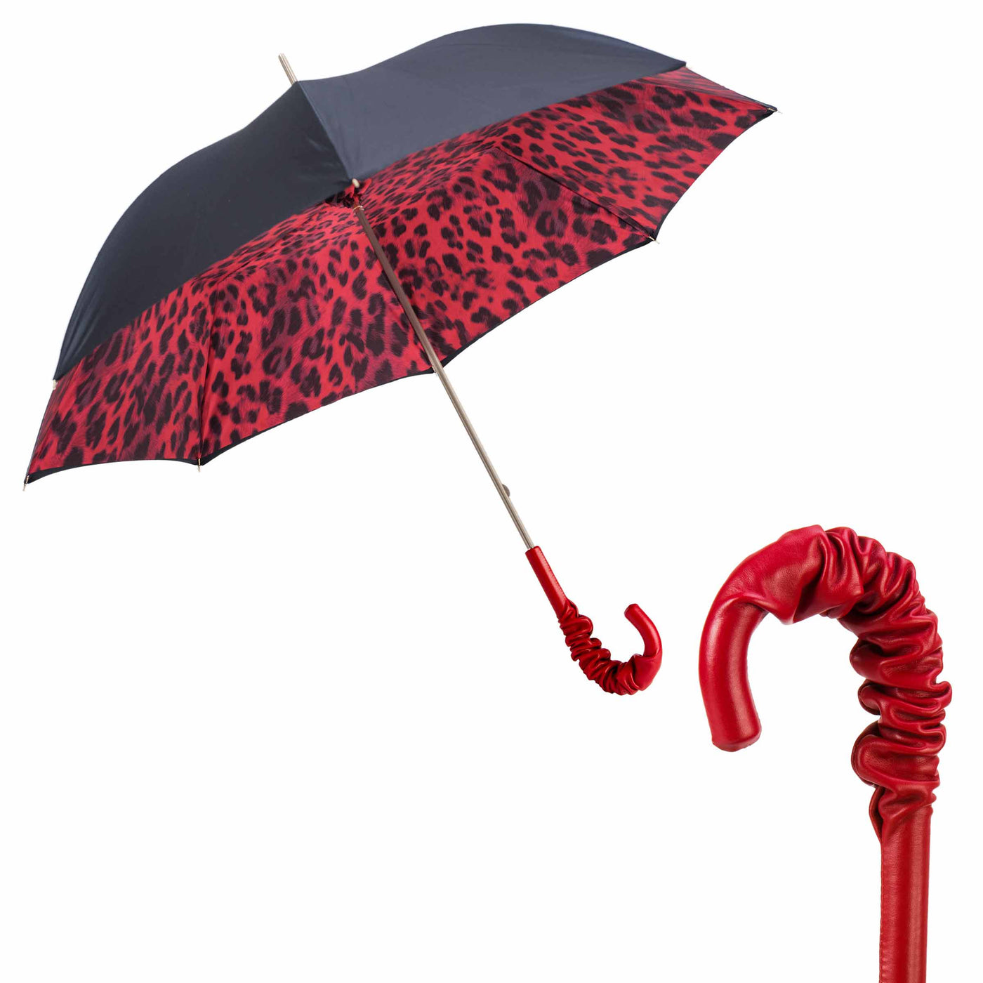 Umbrella LEOPARD Red with Leather Handle 01