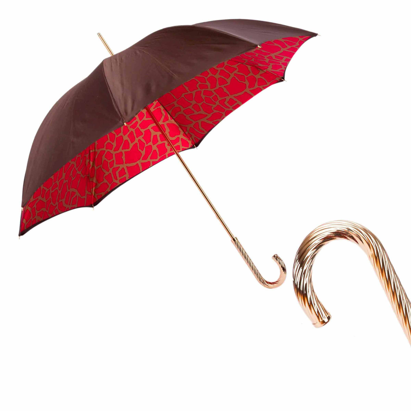 Umbrella RED GIRAFFE PRINT with Brass Handle 01
