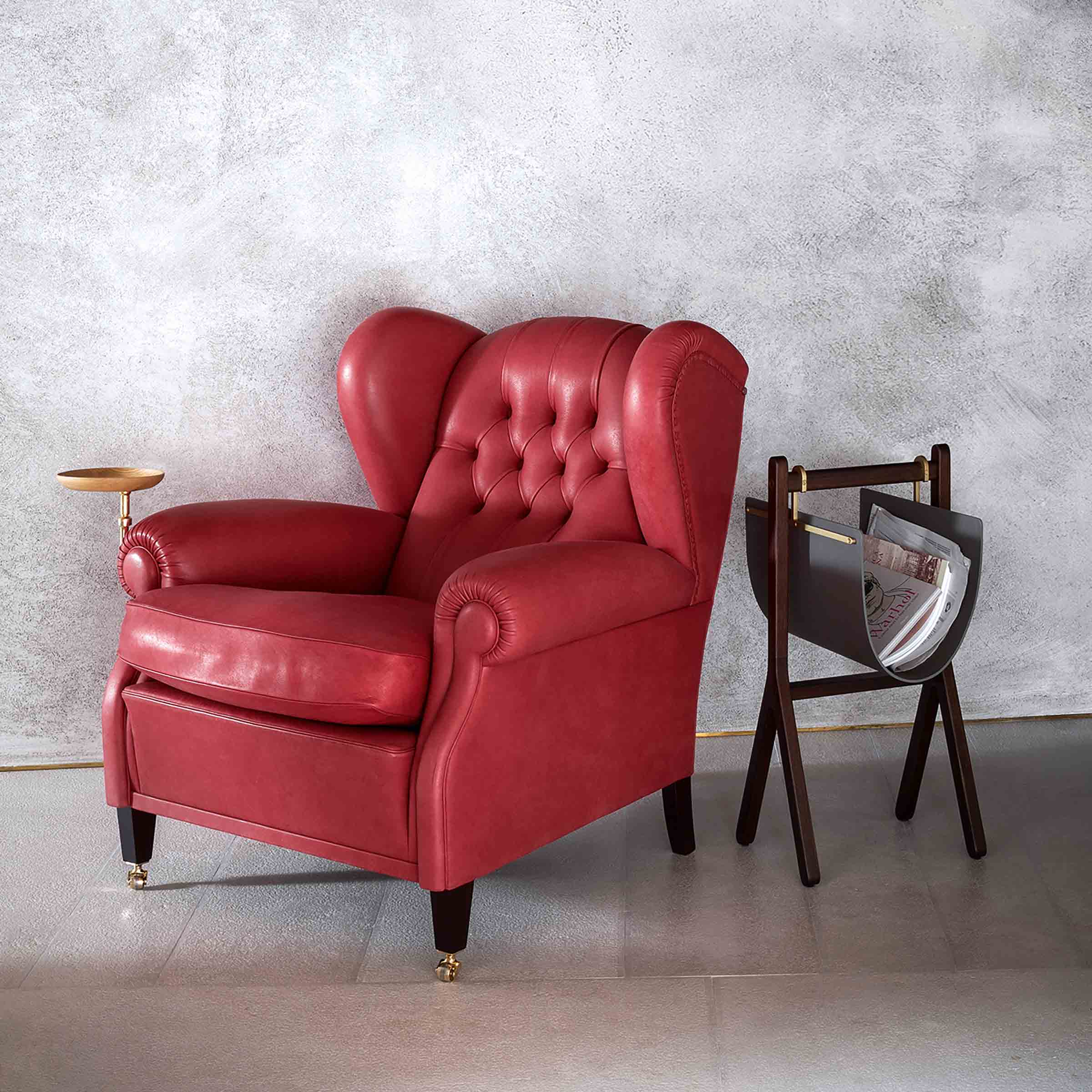 Red leather best sale wingback chair