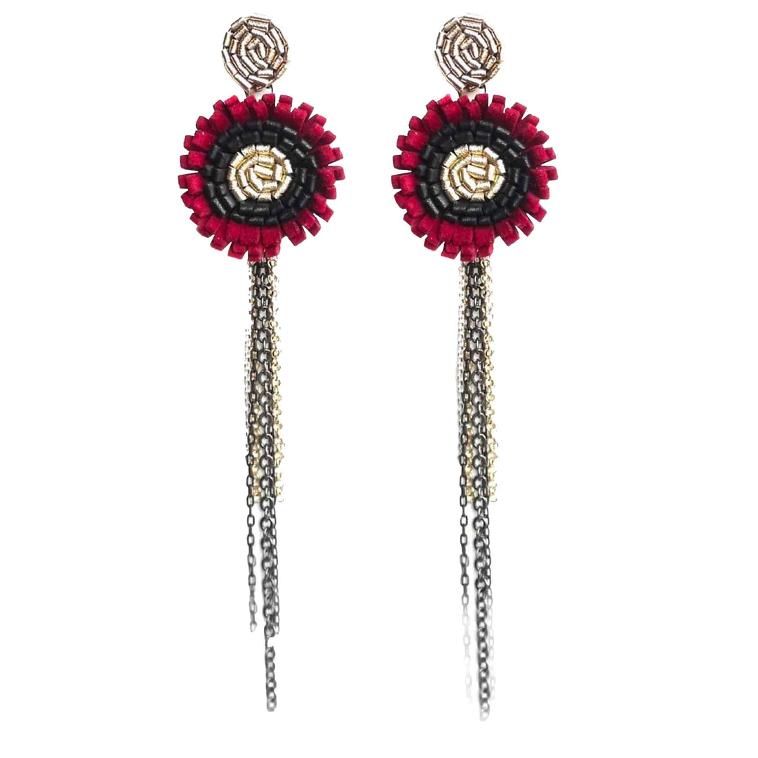 Leather Earrings ANEMONE CHAINS LUX Red 01